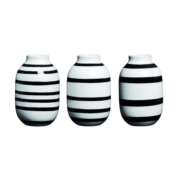 Sada 3 černo-bílých kameninových váz Kähler Design Omaggio, výška 8 cm