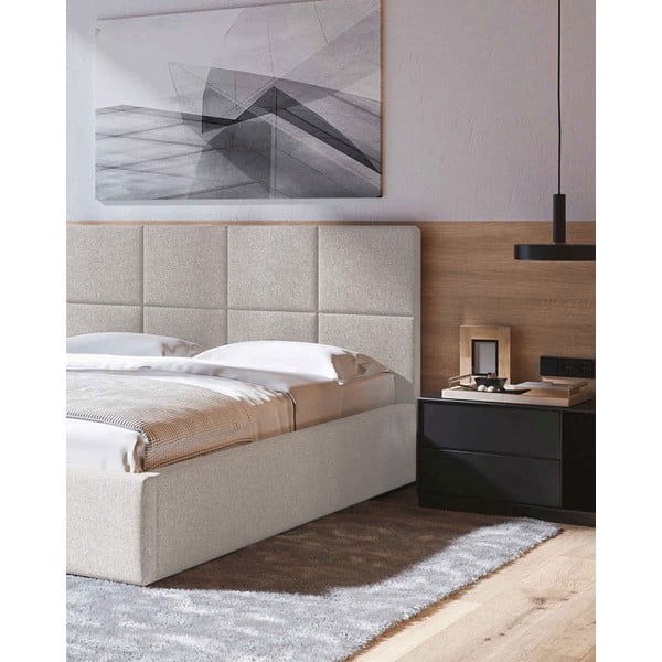 Beeži värvi pehmendusega kaheinimesevoodi koos riiuliga 180x200 cm. Bufo - MESONICA-image-1