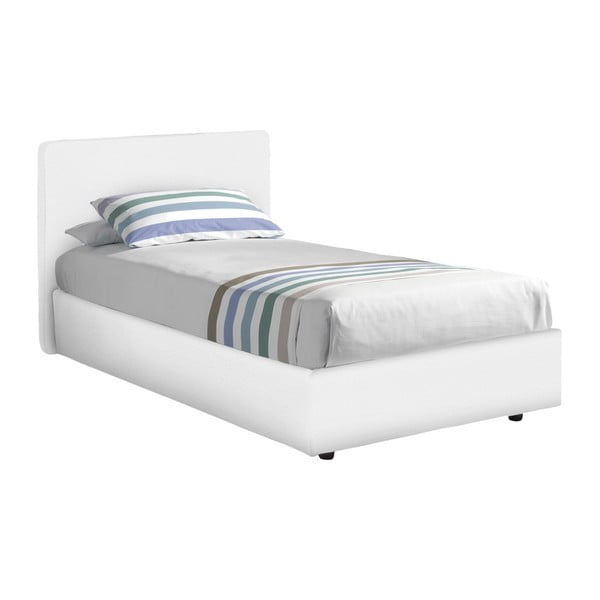 Bílá jednolůžková postel s úložným prostorem, matrací a potahem z koženky 13Casa Ninfea, 80 x 190 cm