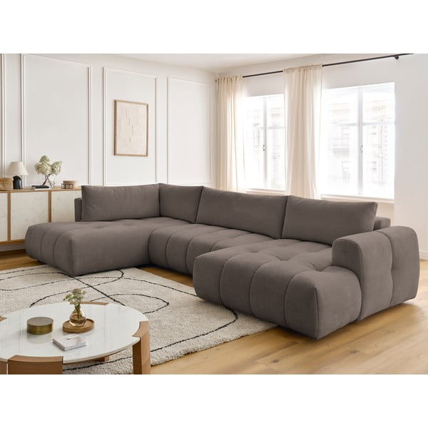 Hallikaspruun nurgadiivanvoodi panipaigaga (parempoolne/"U-kujuline) Fuji - Bobochic Paris-image-1