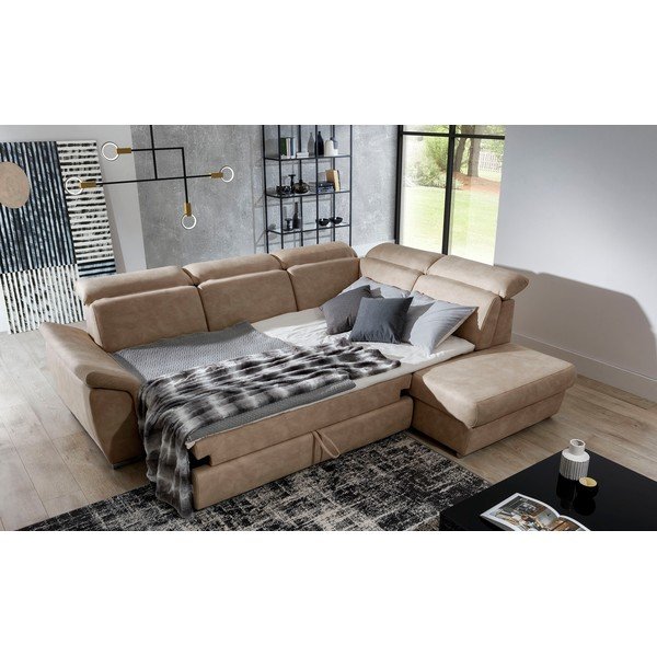 Beež sametist lahtikäiv/sahtliga nurgadiivan (parem nurk/L-kujuline) Loreto – ELTAP-image-4