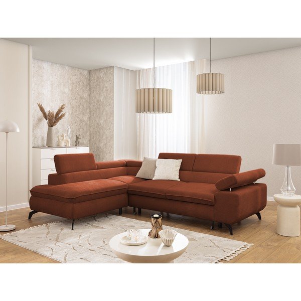 Terrakota värvi šenill-nurgadiivan (vasak nurk/L-kujuline) Marbeya - Ropez-image-1