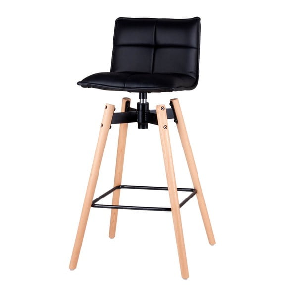Černá otočná barová židle s nohama z bukového dřeva sømcasa Janie
