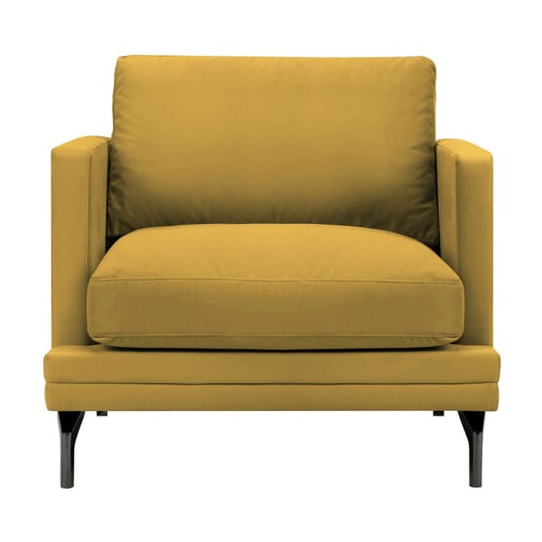 Žluté křeslo s podnožím v černé barvě Windsor & Co Sofas Jupiter