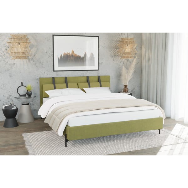 Heleroheline polsterdatud kaheinimesevoodi koos voodipõhjaga 200x200 cm Tulsa - Ropez-image-4