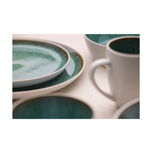 Valge/roheline kivikeraamikast magustoidutaldrik ø 21 cm White/Green - Bitz-image-4