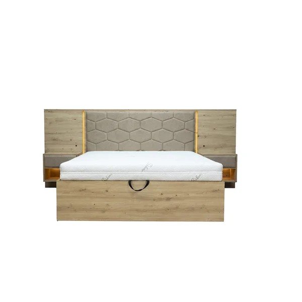 Taupe värvi polsterdatud/puitlaastplaadist kaheinimesevoodi panipaigaga ja liistudest raamiga 180x200 cm Palmeraie - Bobochic Paris