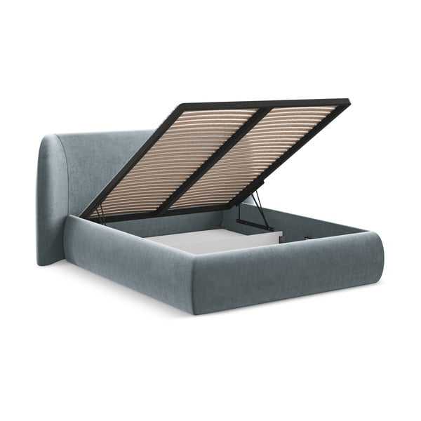 Helesinine polsterdatud kaheinimesevoodi koos voodipõhja ja panipaigaga 180x200cm Hauke - Makamii-image-3