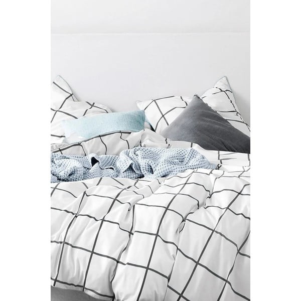 Valge puuvillane voodipesu kaheinimesevoodile/ pikendatud voodile koos linaga 200x220 cm - Mila Home