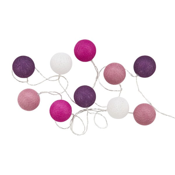 Růžovo-fialový světelný řetěz s 10 koulemi Butlers In the Mood, délka 3 m