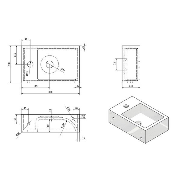 Valatud marmorist valge väike valamu, paremal pool Alabama - Sapho-image-3