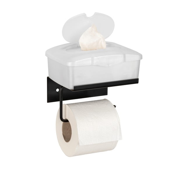 Must isekinnituv metallist WC-paberi hoidja koos riiuliga Desulo - Wenko-image-3