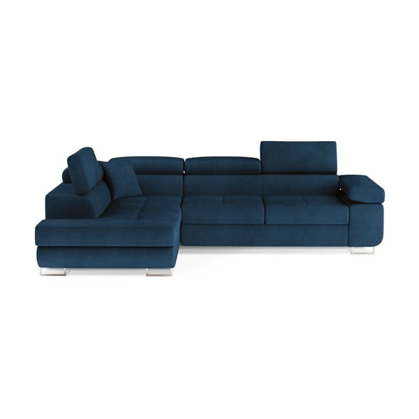 Sinine sametist nurgadiivan, muudetav / koos panipaigaga, vasak nurk Anton – ELTAP