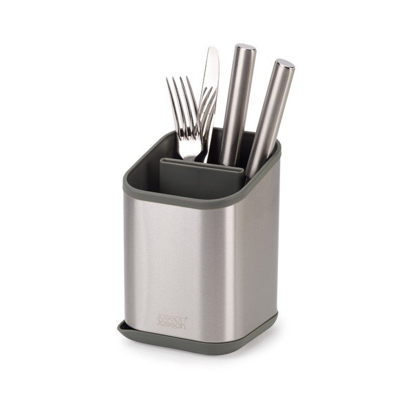 Läikiv hõbedane roostevabast terasest söögiriistade kuivatusrest 11x11,5 cm Duo Steel - Joseph Joseph