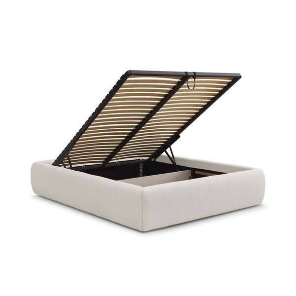 Valge polsterdatud kaheinimesevoodi koos panipaiga ja voodipõhjaga, ilma peatsita 160x200 cm Inera - Bobochic Paris-image-3