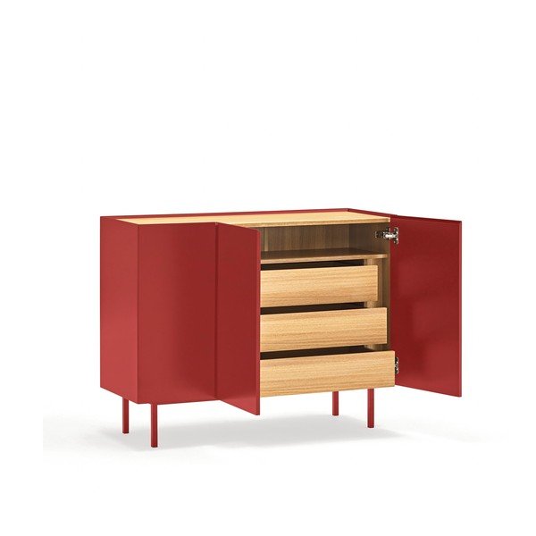 Punane madal tammedekooriga kummut 110x85 cm Arista – Teulat-image-4