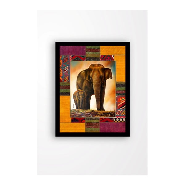 Nástěnný obraz na plátně v černém rámu Tablo Center Elephant Family, 29 x 24 cm