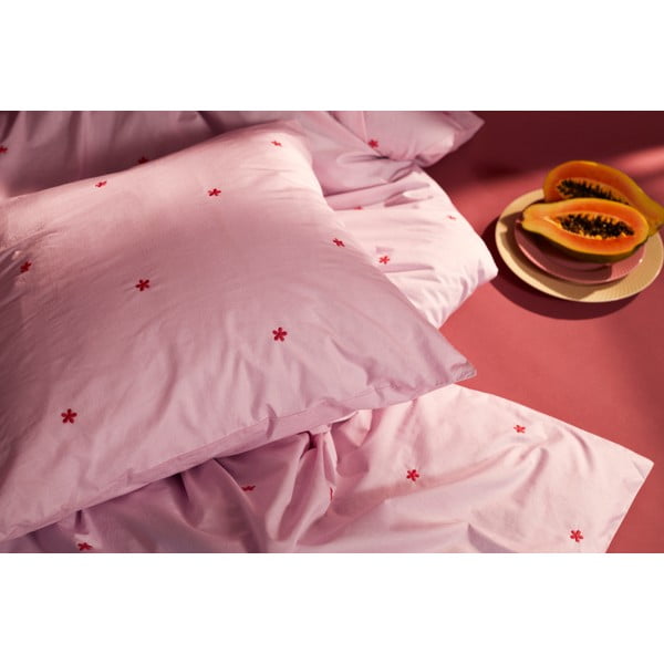 Roosa perkal-puuvillast voodipesu üheinimesevoodile 140x200 cm Daisy - JUNA-image-1