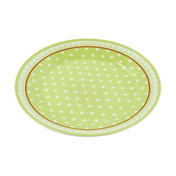 Porcelánový talíř Dots, zelený 4 ks