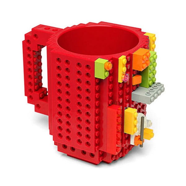 Červený plastový hrnek s motivem LEGO s kostičkami Just Mustard, 350 ml
