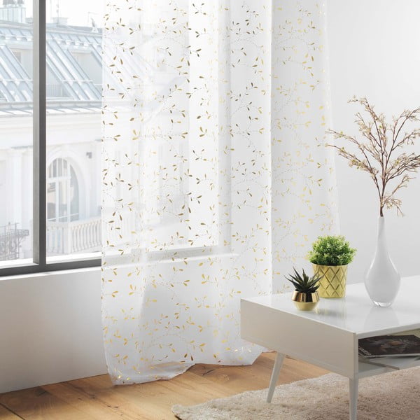 Valge-kuldne voile kardin 140x280 cm Floressia - douceur d'intérieur-image-3