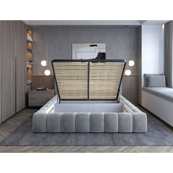 Helehall polsterdatud kaheinimesevoodi koos panipaiga ja voodipõhjaga 160x200 cm Lamica - ELTAP-image-2