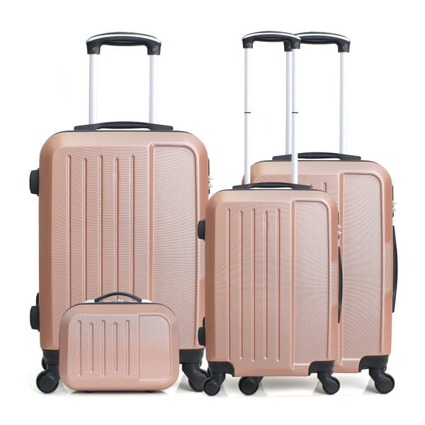 Sada 4 růžových cestovních kufrů na kolečkách Hero Family