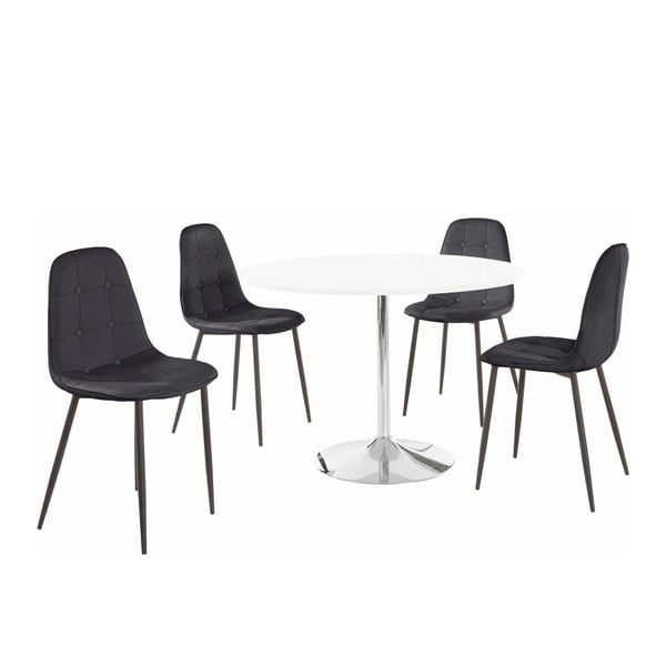 Sada kulatého jídelního stolu a 4 černých židlí Støraa Terri