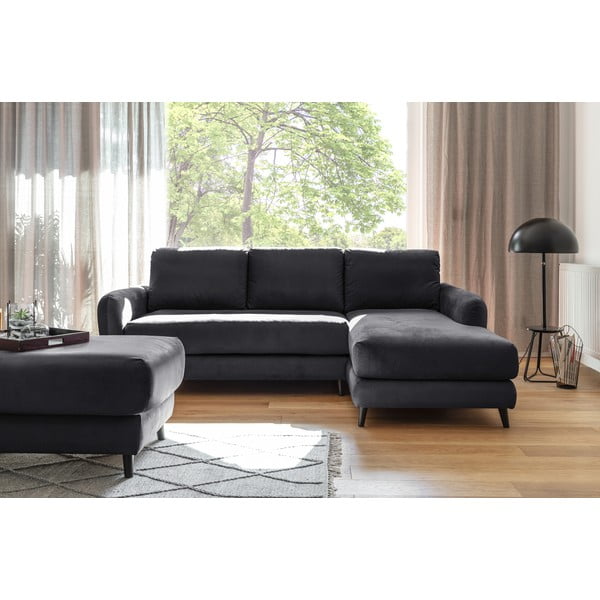Tumehall sametist nurgadiivan koos jalatoega , paremas nurgas Cosy Claire - Miuform-image-1