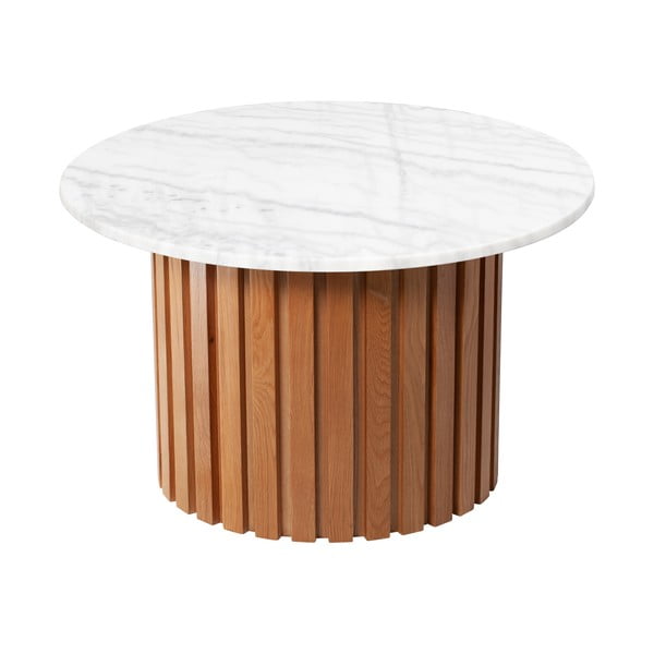 Bílý mramorový konferenční stolek s podnožím z dubového dřeva RGE Moon, ⌀ 85 cm