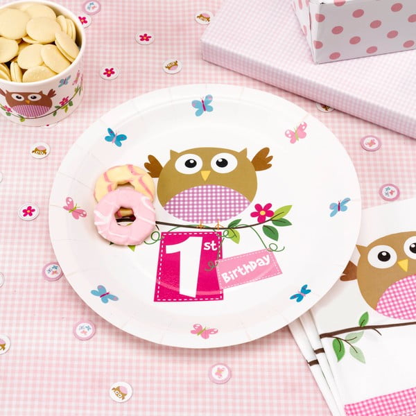 Sada 8 papírových talířů Neviti Little Owls 1st Birthday