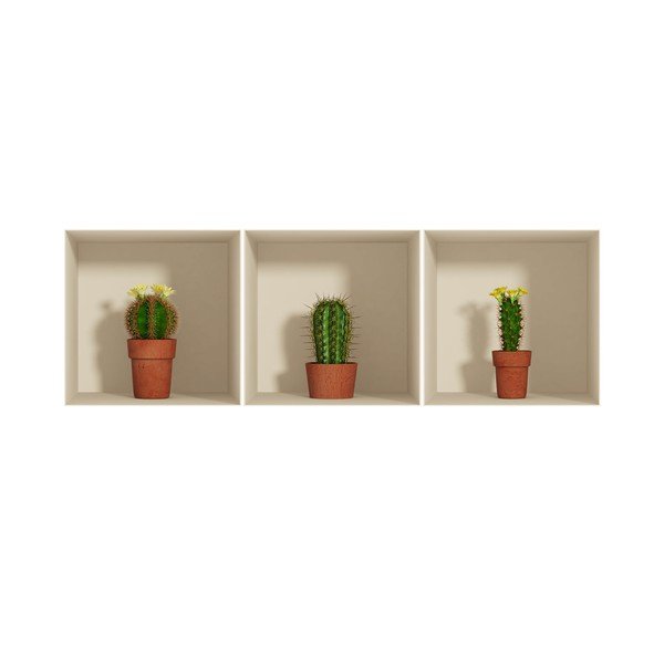 Sada 3 samolepek s 3D efektem Ambiance Cactus-image-3