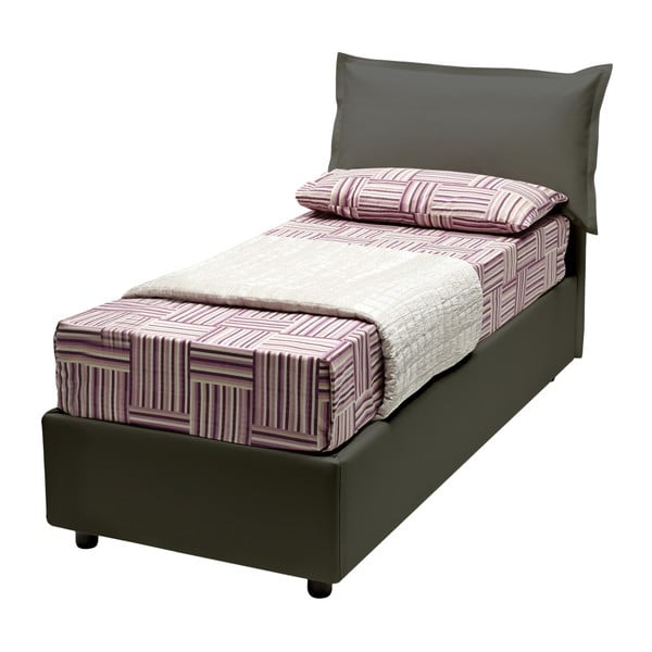Šedá jednolůžková postel s úložným prostorem, matrací a potahem z koženky 13Casa Rose, 80 x 190 cm