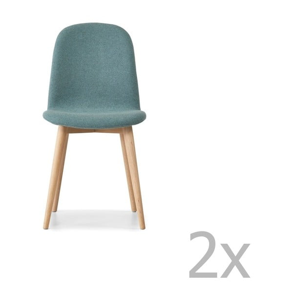 Sada 2 světle modrých jídelních židlí s nohami z masivního dubového dřeva WOOD AND VISION Basic