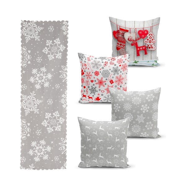 Komplekt 4 jõulupadjakatet ja lauajooksikut Lumehelbekesed - Minimalist Cushion Covers