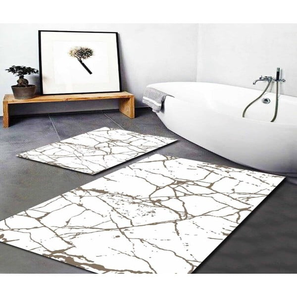 Valged-pruunid vannitoamatid 2tk komplektis 60x100 cm Marble – Mila Home-image-1