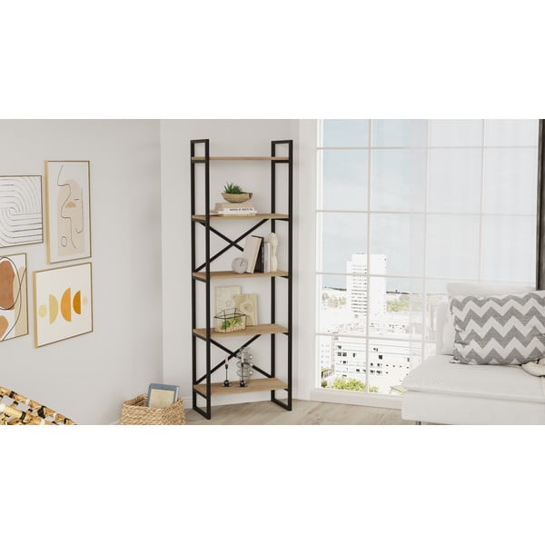 Must/loomulik tammepuust riiul 58x175 cm Dusan - Marckeric-image-1