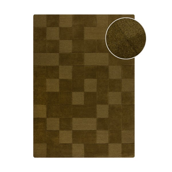 Khakivärvi käsitsi kootud villane vaip 200x290 cm Checkerboard - Flair Rugs