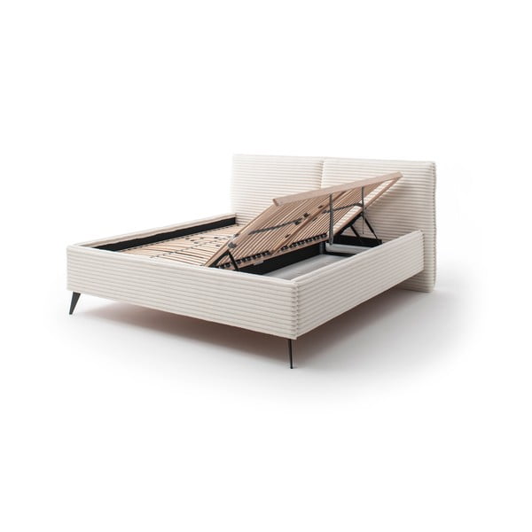 Beež polsterdatud kaheinimesevoodi koos voodipõhja ja hoiuruumiga 160x200 cm Matera - Meise Möbel-image-2