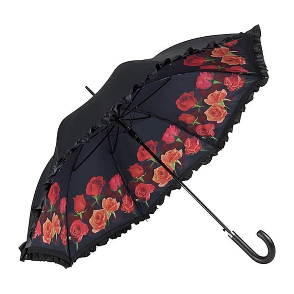Černý holový deštník s dvojitou vrstvou Von Lilienfeld Bouquet of Roses Double Layer, ø 100 cm
