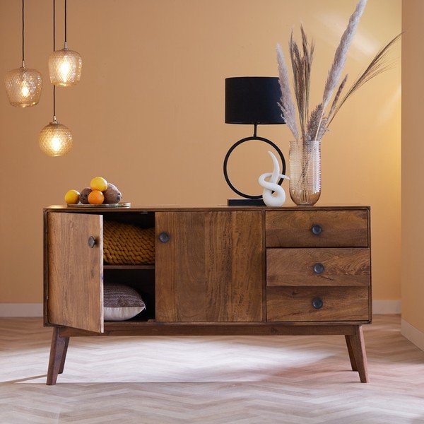 Pruun täispuidust madal kummut 152x80 cm Espita - Light & Living-image-1