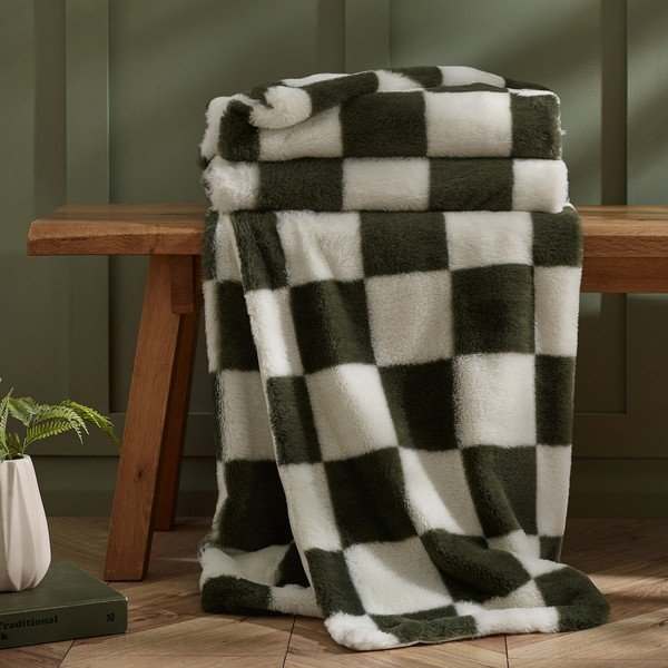 Valge/roheline tekk 130x170 cm Cosy Soft Checkerboard - Catherine Lansfield-image-2