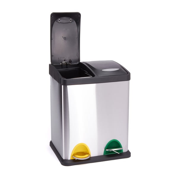 Matt hõbedane terasest prügikast 2x8 l sorteeritud jäätmete jaoks/pedaaliga Tri Selectif - MSV-image-2