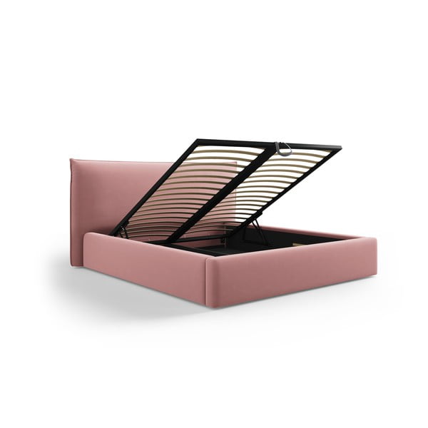 Roosa polsterdatud kaheinimesevoodi koos voodipõhja ja panipaigaga 160x200 cm Elio - Milo Casa-image-2