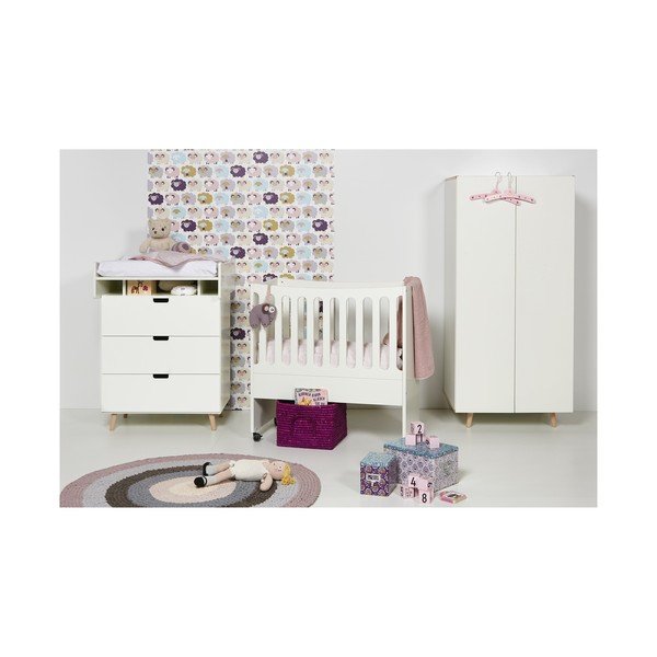 Bílá dětská postýlka na kolečkách s odnímatelnou postranní pelestí Manis-h, 89 x 44 cm-image-4