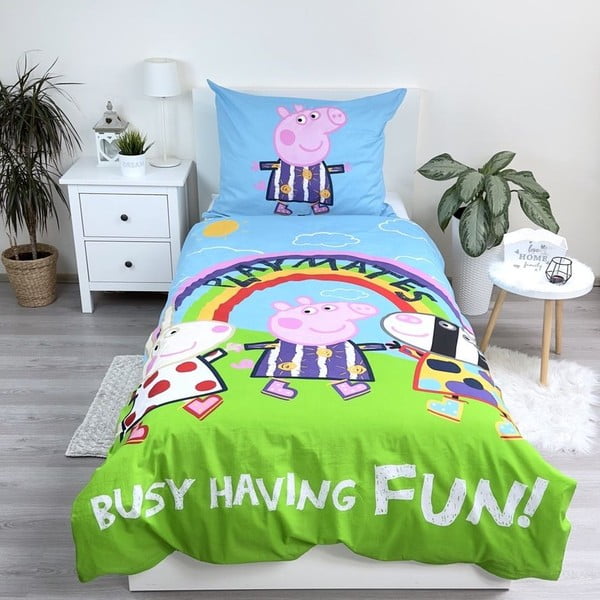 Puuvillane helendava efektiga laste voodipesu 140x200 cm Peppa Pig - Jerry Fabrics-image-1