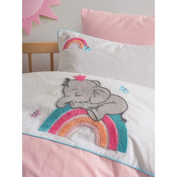 Valge-roosa puuvillane 4-osaline laste voodipesu 100x150 cm Lucky - Mijolnir-image-2