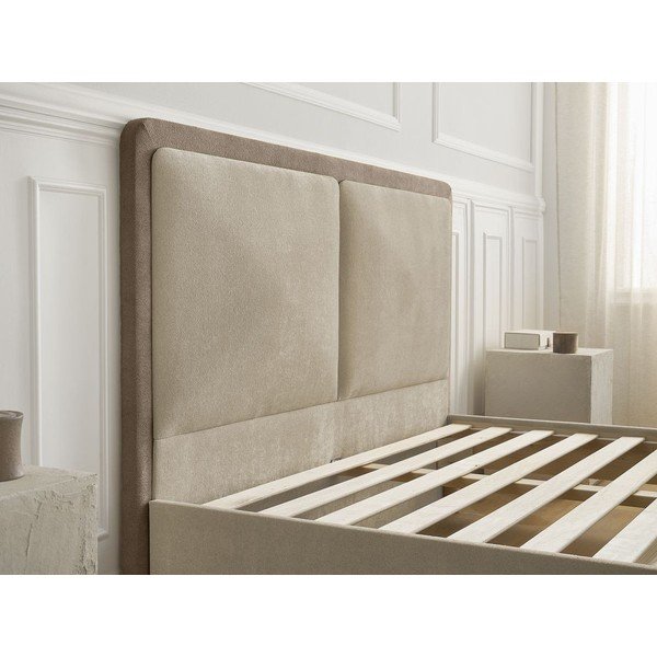 Beež/taupe polsterdatud kaheinimesevoodi liistudest raamiga 180x200 cm Mara - Bobochic Paris-image-4