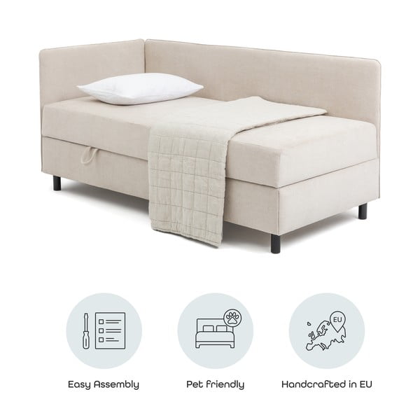 Beež polsterdatud üheinimesevoodi koos panipaiga ja madratsiga 90x200cm Avela - Bonami Selection-image-4