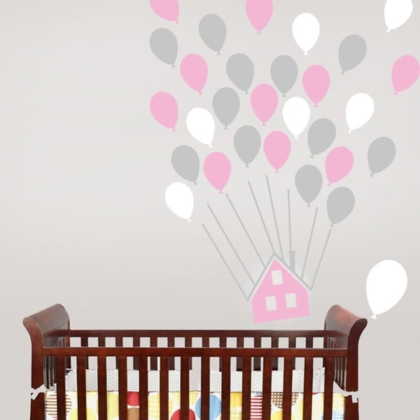 Sada nástěnných samolepek House With Balloons Pink